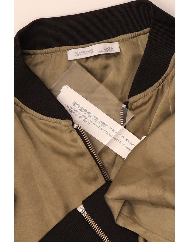 Jachetă Bomber Crop ZARA pentru femei UK 10 Mic Bej Poliester color bloc