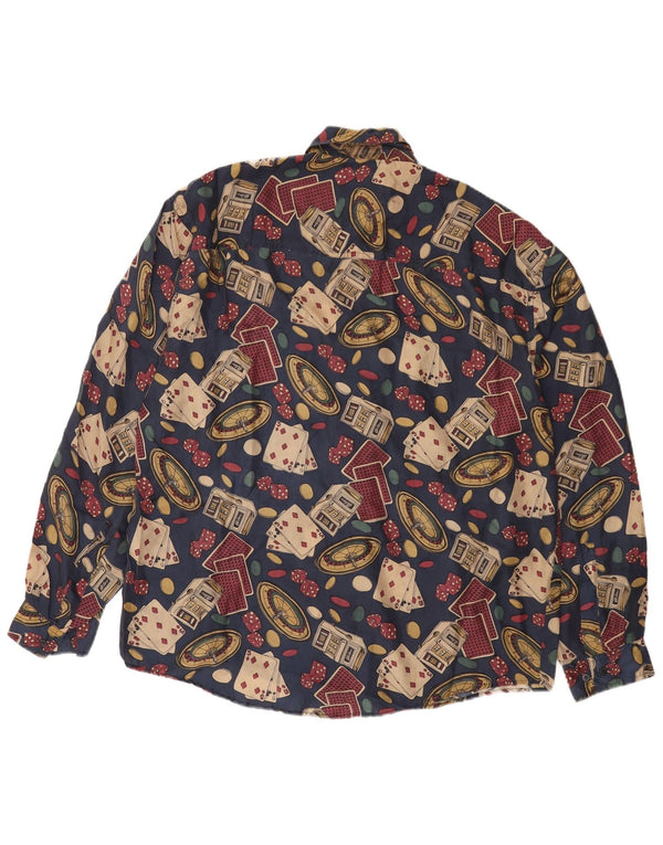 Cămașă cu grafică vintage pentru bărbați, XL, mătase bleumarin