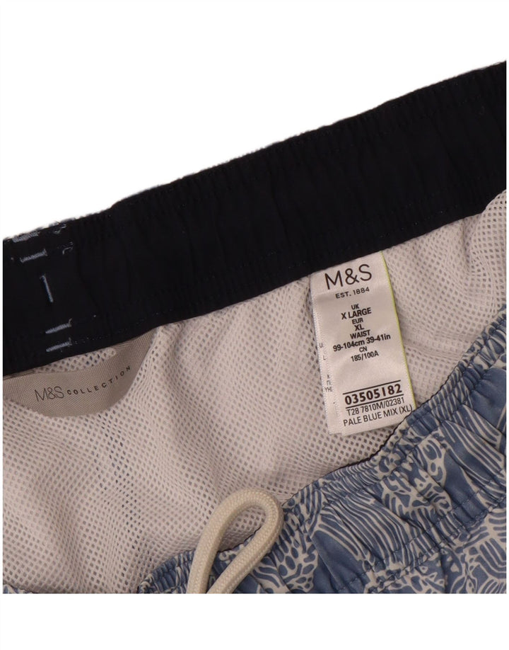 Pantaloni scurți de înot pentru bărbați Marks & Spencer, cu model abstract, XL, poliester albastru