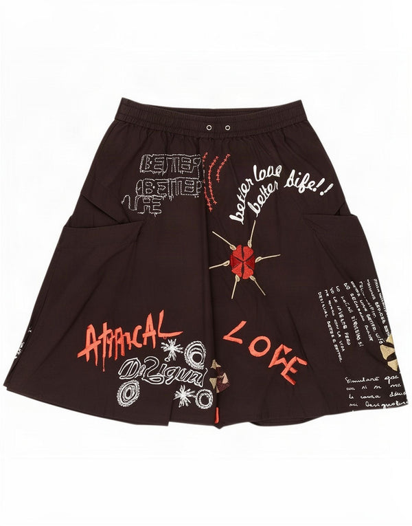 Desigual Womens Graphic Bubble Fusta EU 34 XS W26 Negru Bumbac