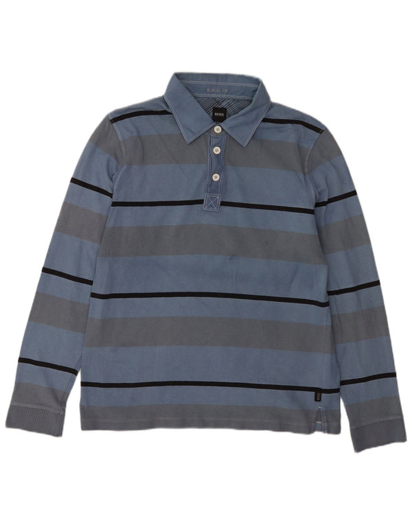 Cămașă polo cu mânecă lungă pentru bărbați Hugo Boss XL, bumbac cu dungi albastre