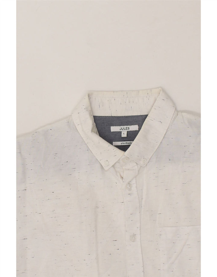 JULES Mens Slim Shirt Large White Flecked Cotton Vintage Jules and Second-Hand Jules from Messina Hembry 