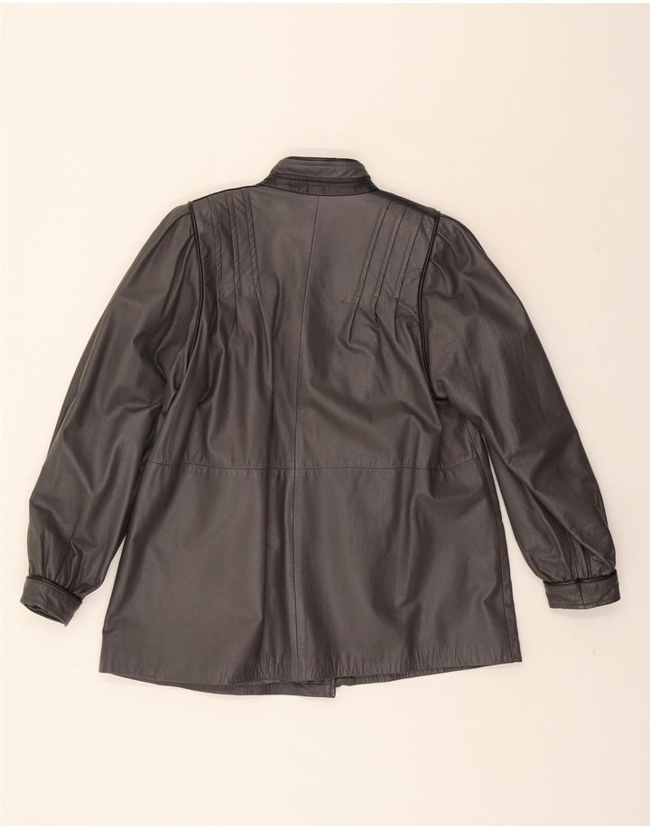 VINTAGE Womens Leather Jacket US 10 Large Grey Vintage Vintage and Second-Hand Vintage from Messina Hembry 