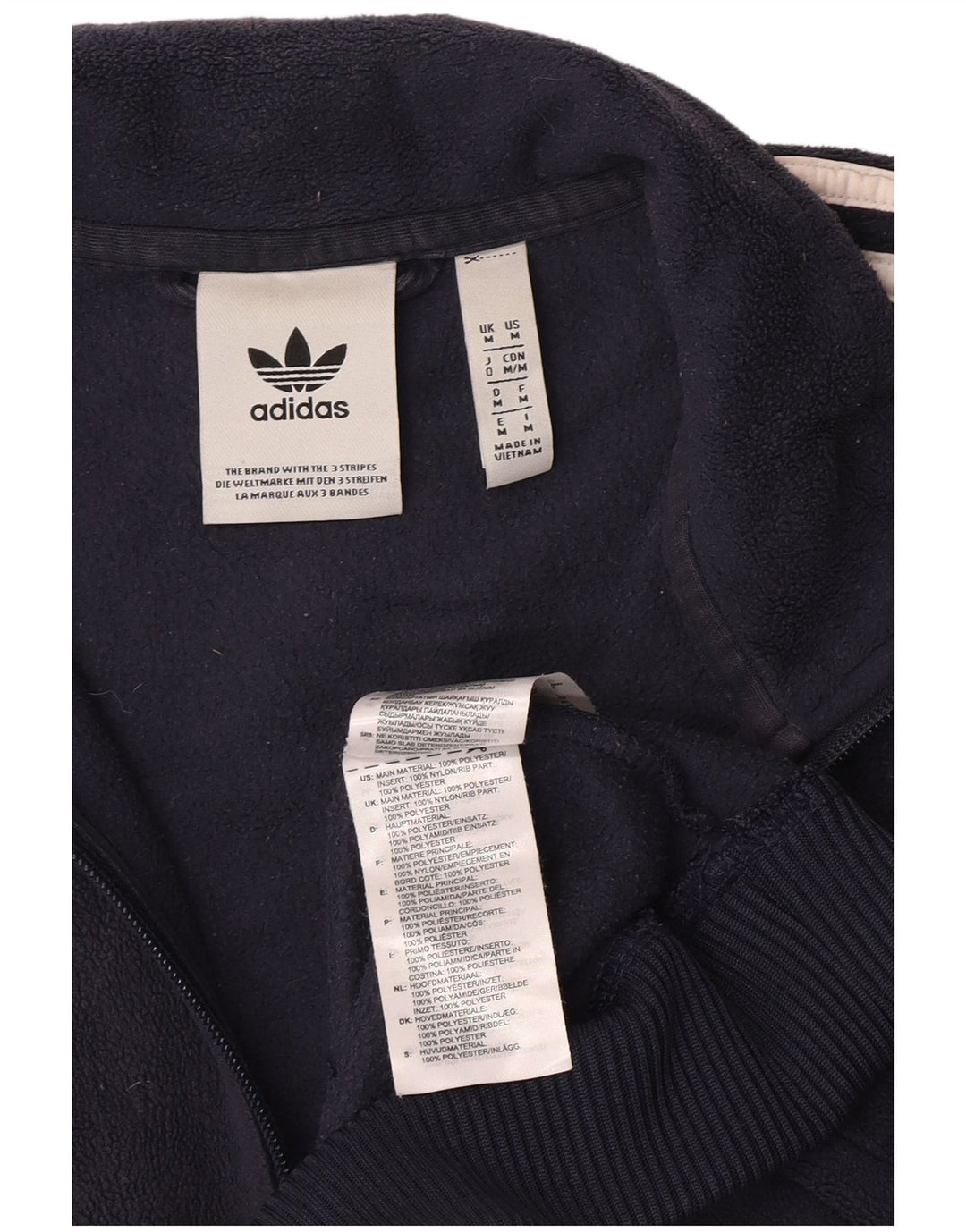 Pulover pentru bărbați Adidas pentru bărbați, cu fermoar și gât, din poliester color block, albastru bleumarin mediu