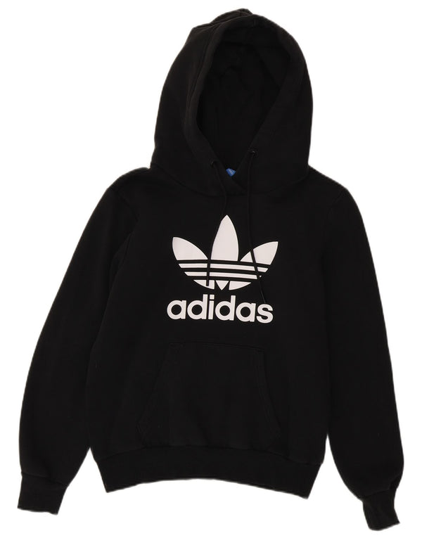 Pulover cu glugă supradimensionat cu grafic Adidas pentru femei UK 10 Bumbac negru mic
