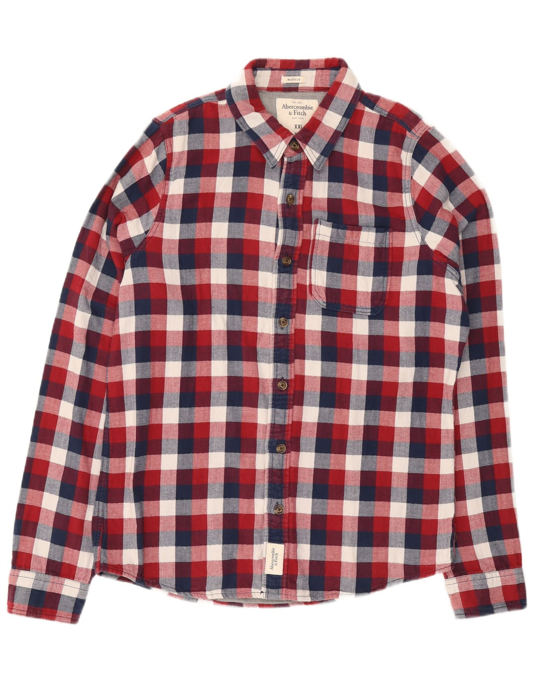 ABERCROMBIE & FITCH Cămașă de flanel musculară pentru bărbați, bumbac roșu Check 2XL