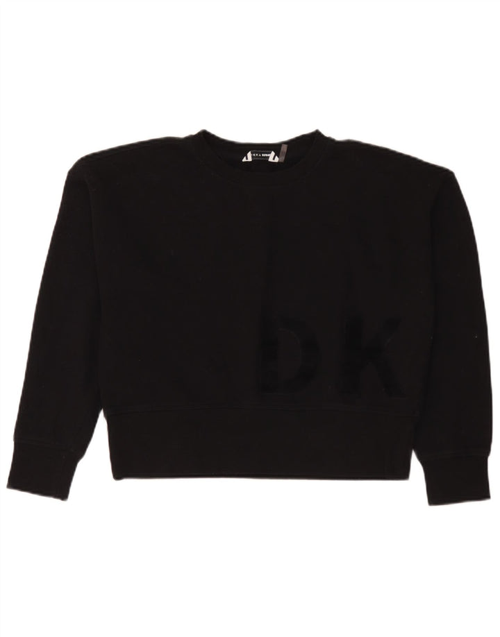 Dkny Pulover oversize Crop Graphic pentru femei UK 10 Mic Negru