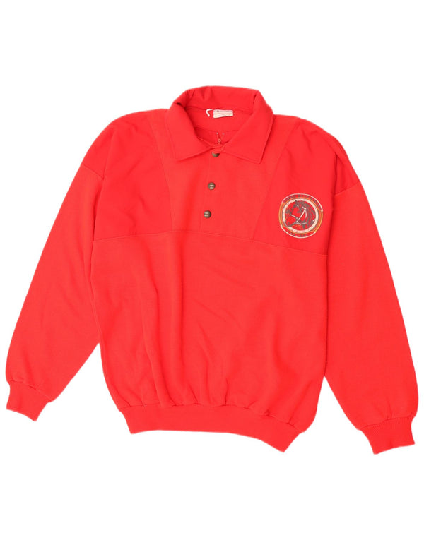 Hanorac vintage pentru bărbați cu gât polo Jumper XL bumbac roșu