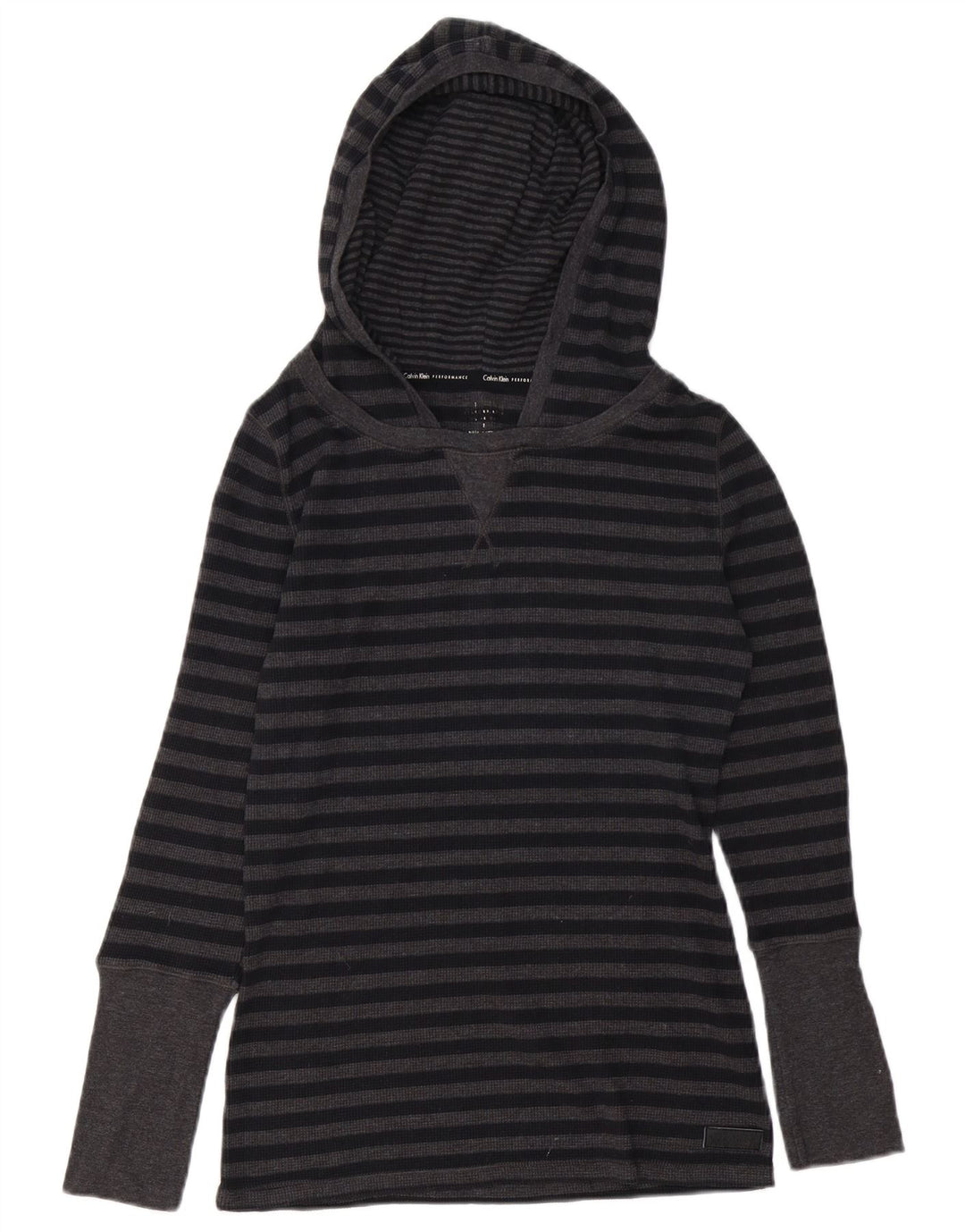 Top cu glugă pentru femei Calvin Klein cu mânecă lungă UK 12, bumbac cu dungi gri mediu