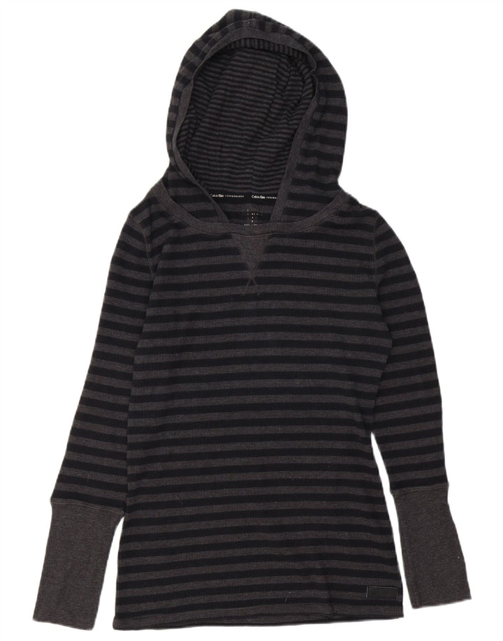 Top cu glugă pentru femei Calvin Klein cu mânecă lungă UK 12, bumbac cu dungi gri mediu