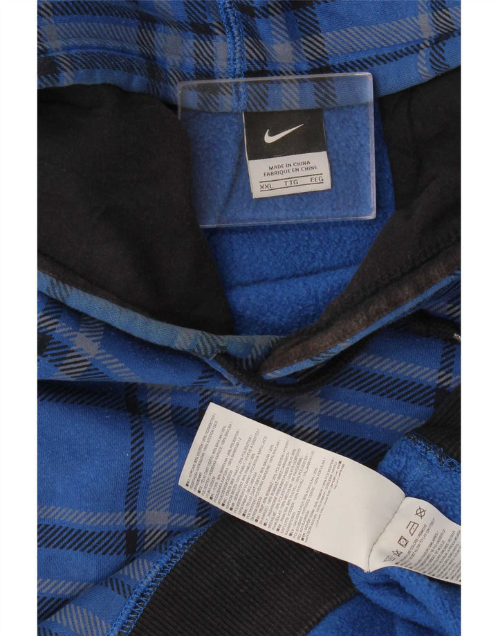 Pulover Nike pentru bărbați cu glugă, 2XL, bumbac cu check albastru