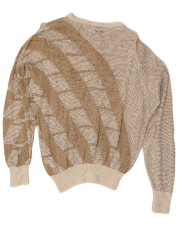 Pulover vintage pentru femei cu gât de barcă UK 16 mare bej geometric