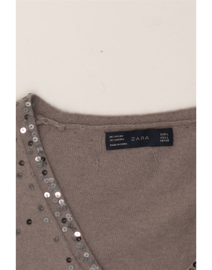 ZARA Womens V-Neck Jumper Sweater UK 16 Large Grey Vintage Zara and Second-Hand Zara from Messina Hembry 
