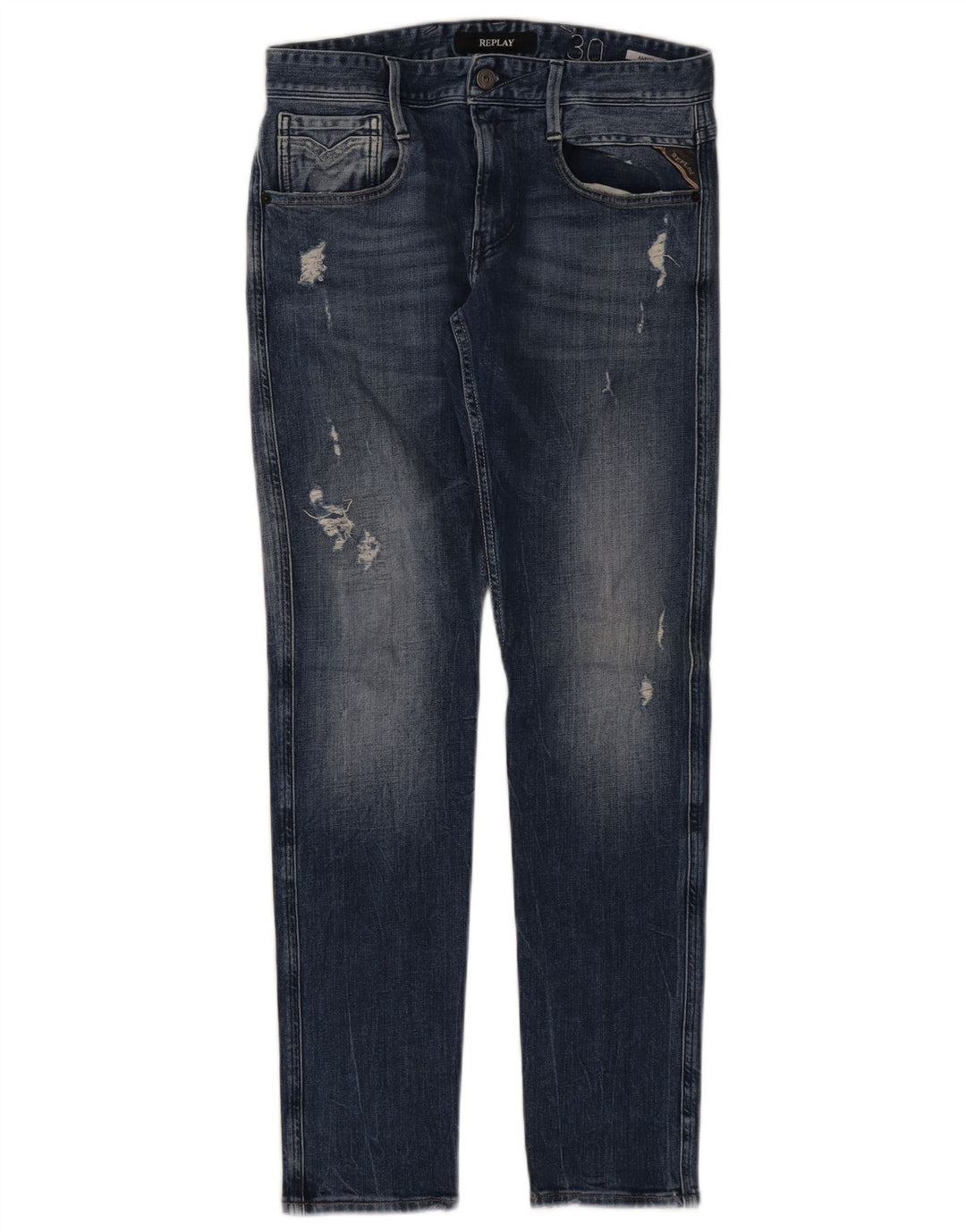 REPLAY Blugi slim Anbass distressed pentru femei W30 L31 albastru