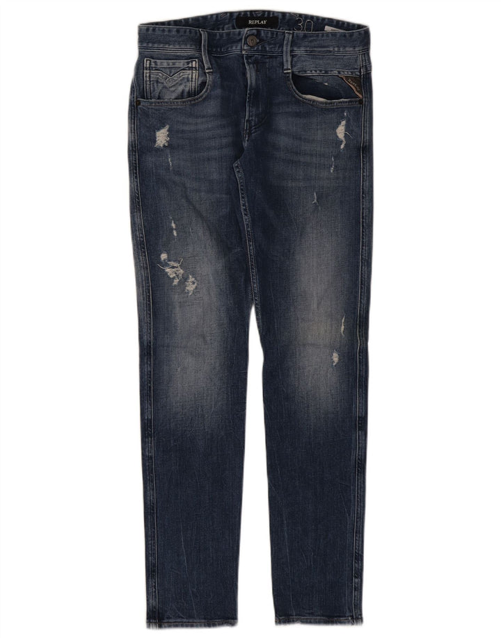 REPLAY Blugi slim Anbass distressed pentru femei W30 L31 albastru