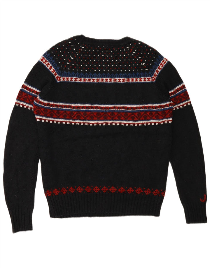 Pulover Superdry pentru bărbați cu grafică cu gât de barcă, mediu negru, Fair Isle