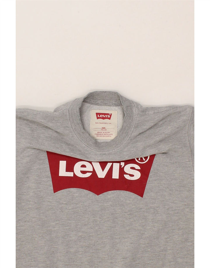 LEVI'S Boys Graphic Sweatshirt Jumper 15-16 Years Grey Flecked Cotton Vintage Levi's and Second-Hand Levi's from Messina Hembry 