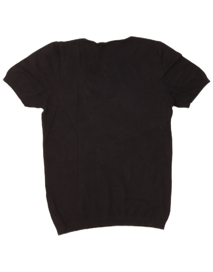 Pulover ZARA pentru bărbați, cu mânecă scurtă, cu gât de barcă, negru mediu