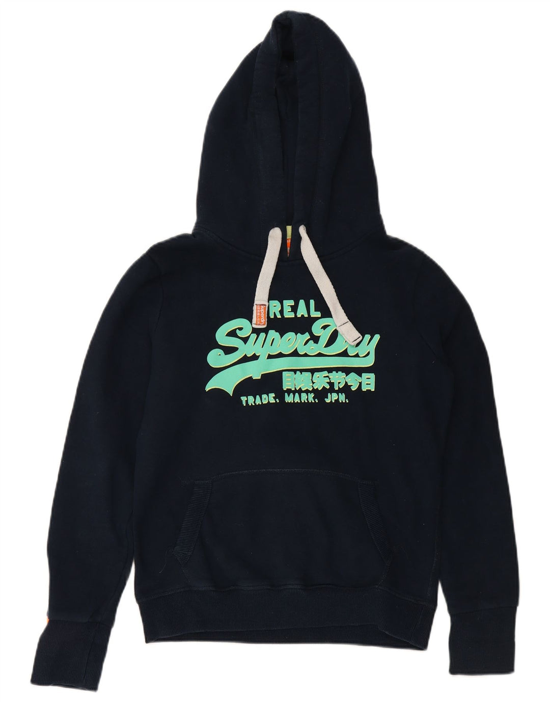 SUPERDRY Pulover cu glugă cu grafic pentru femei UK 14 Medium bleumarin Bumbac