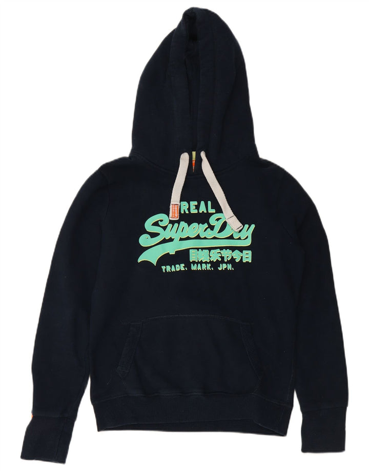 SUPERDRY Pulover cu glugă cu grafic pentru femei UK 14 Medium bleumarin Bumbac