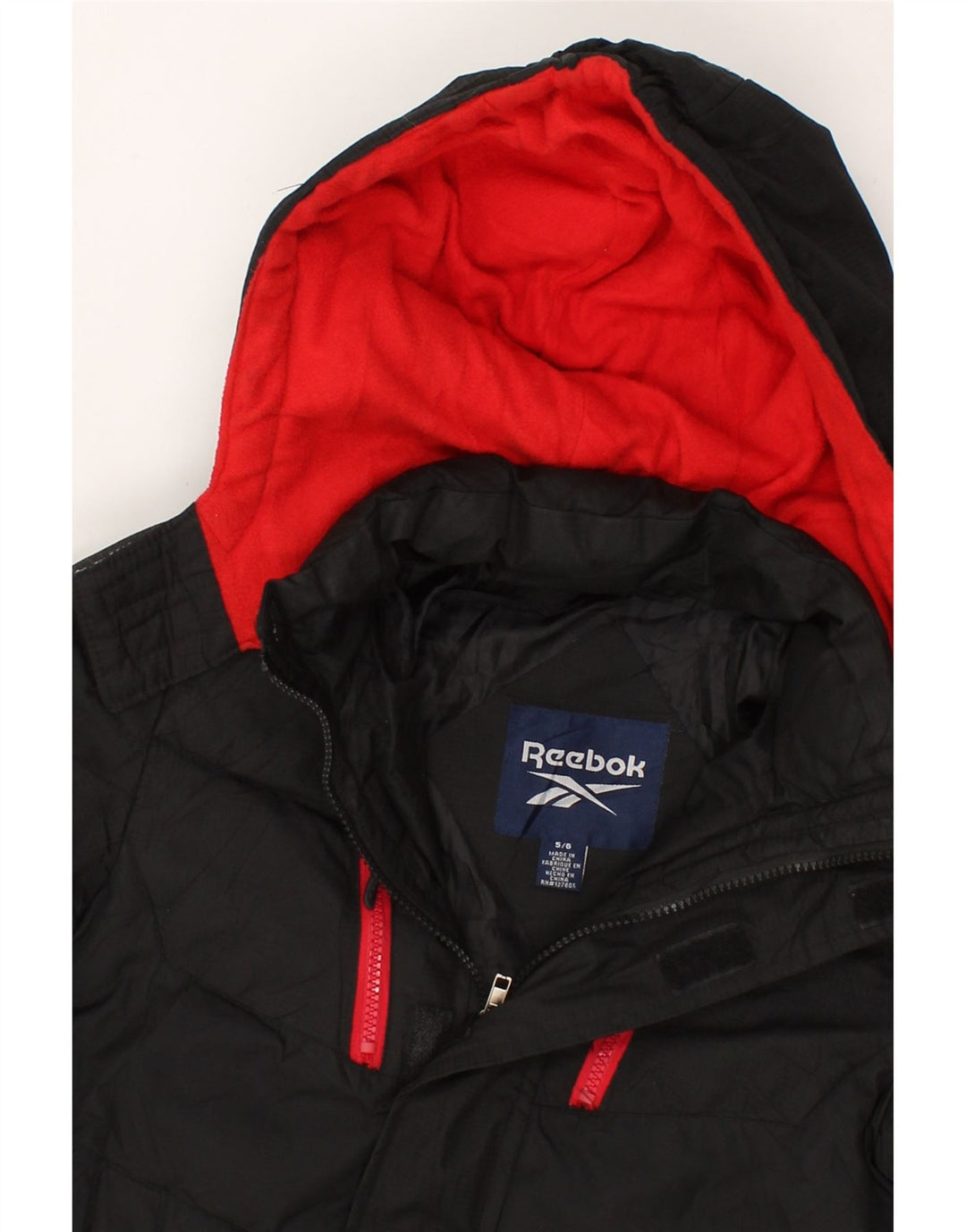 REEBOK Boys Hooded Padded Jacket 5-6 Years Black Polyester Vintage Reebok and Second-Hand Reebok from Messina Hembry 