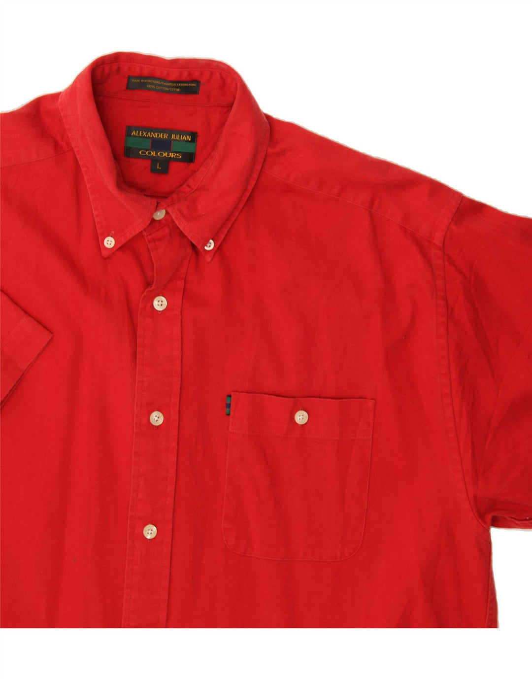 ALEXANDER JULIAN Mens Short Sleeve Shirt Large Red Cotton Vintage Alexander Julian and Second-Hand Alexander Julian from Messina Hembry 