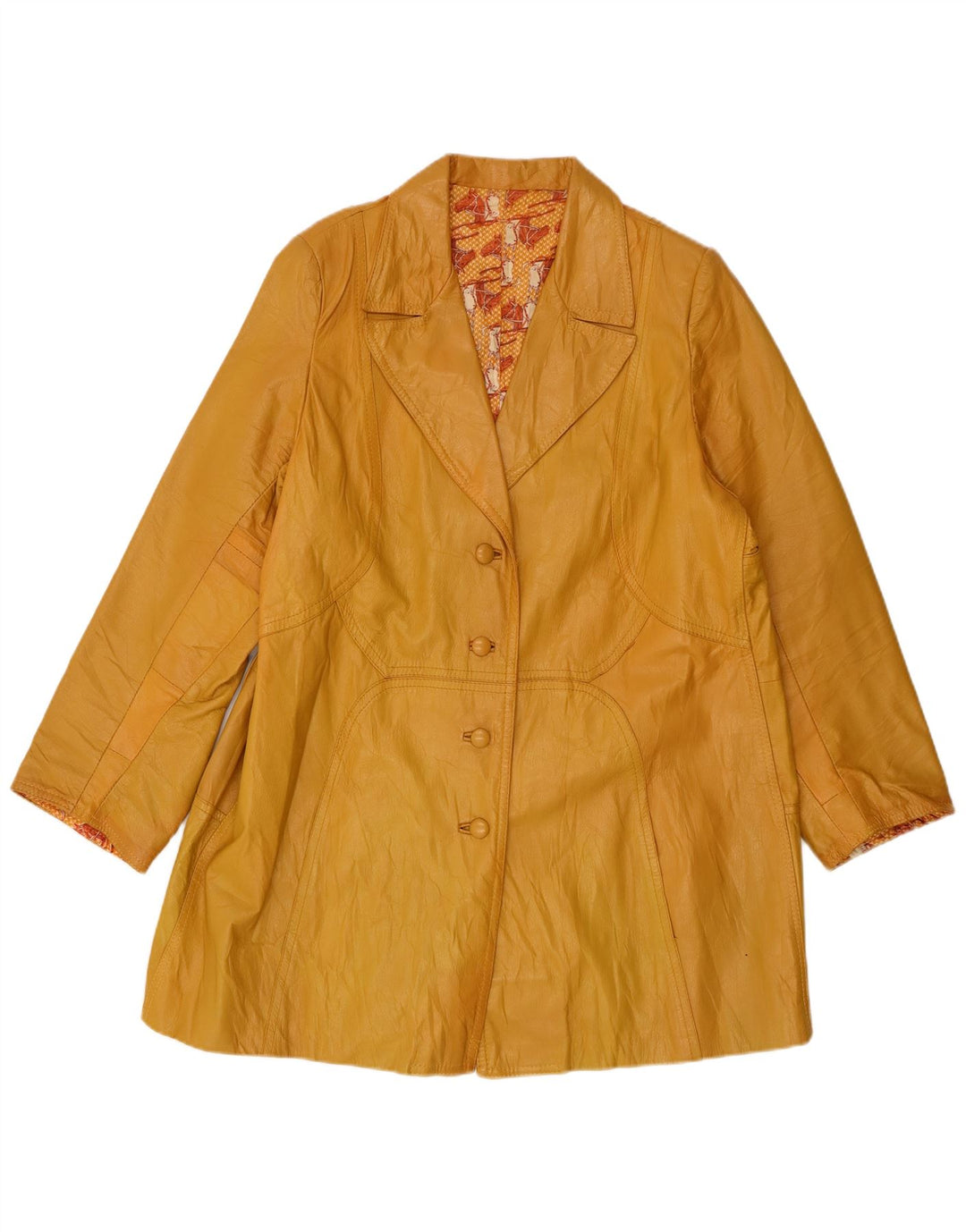 Palton de piele vintage pentru femei UK 14 mare galben