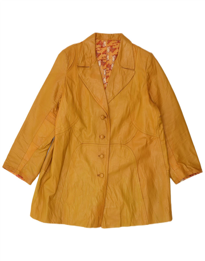 Palton de piele vintage pentru femei UK 14 mare galben