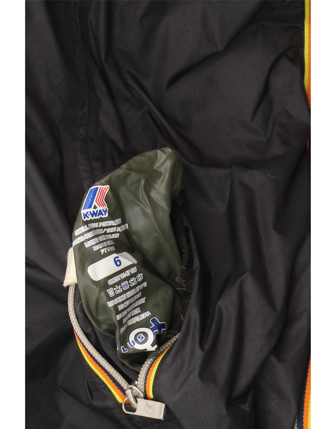 Palton căptușit reversibil cu glugă K-Way pentru femei US 6 Medium Black Colorblock