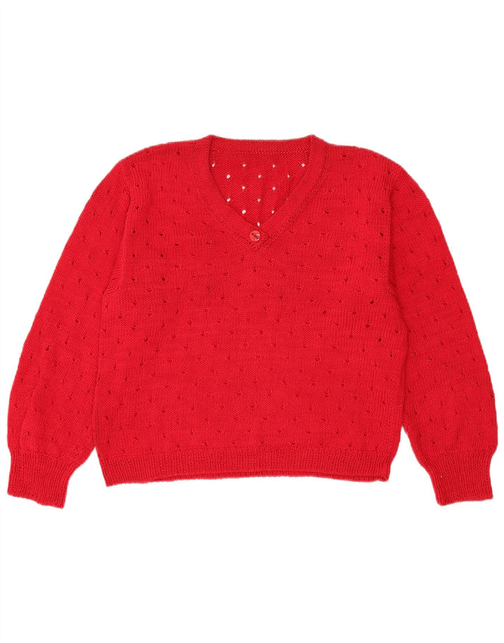 Pulover vintage cu decolteu în V pentru femei UK 12 Medium Red