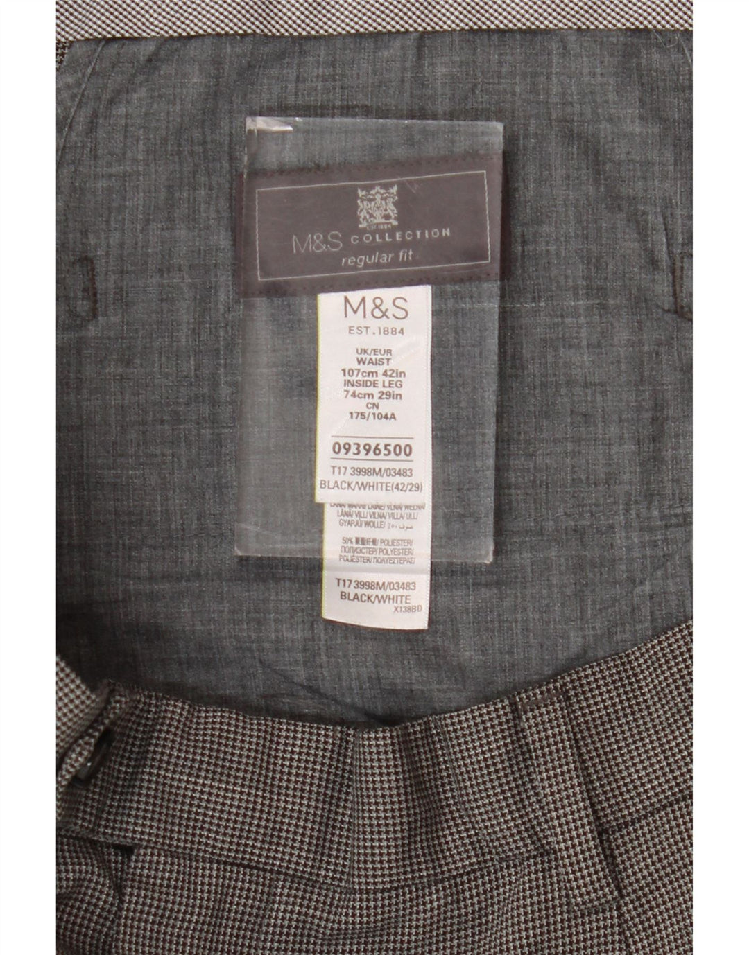 Pantaloni de costum pentru bărbați Marks & Spencer, cu tăiere obișnuită, L42 L29, picior de gală negru