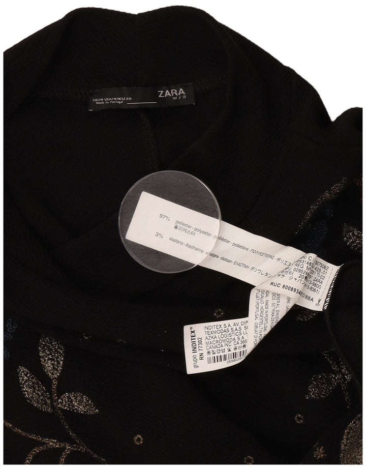 Rochie schimbătoare cu mânecă lungă pentru femei Zara UK 14 Medium Black Floral Poliester