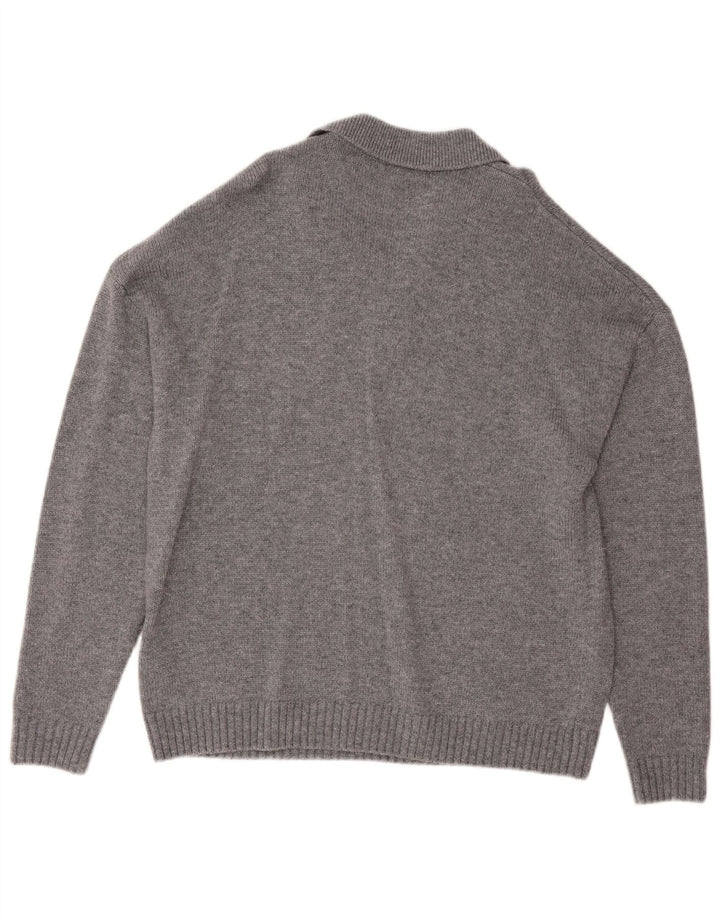 Pulover pentru bărbați Reiss cu gât polo, lână mare, gri cu pete