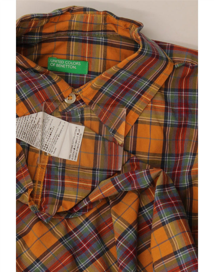 Cămașă Benetton pentru bărbați, bumbac cu carouri portocaliu mediu