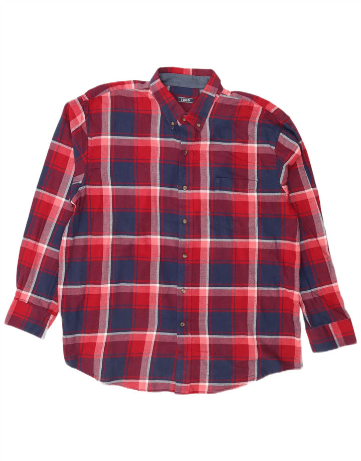 Cămașă Izod pentru bărbați din flanel 2XL, bumbac roșu cu carouri