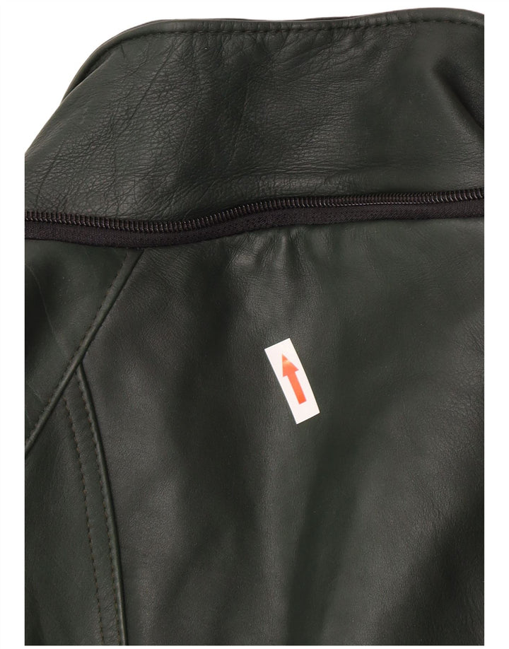 Palton de piele vintage pentru femei, cu ajustare largă, UK 14, verde mediu, retro