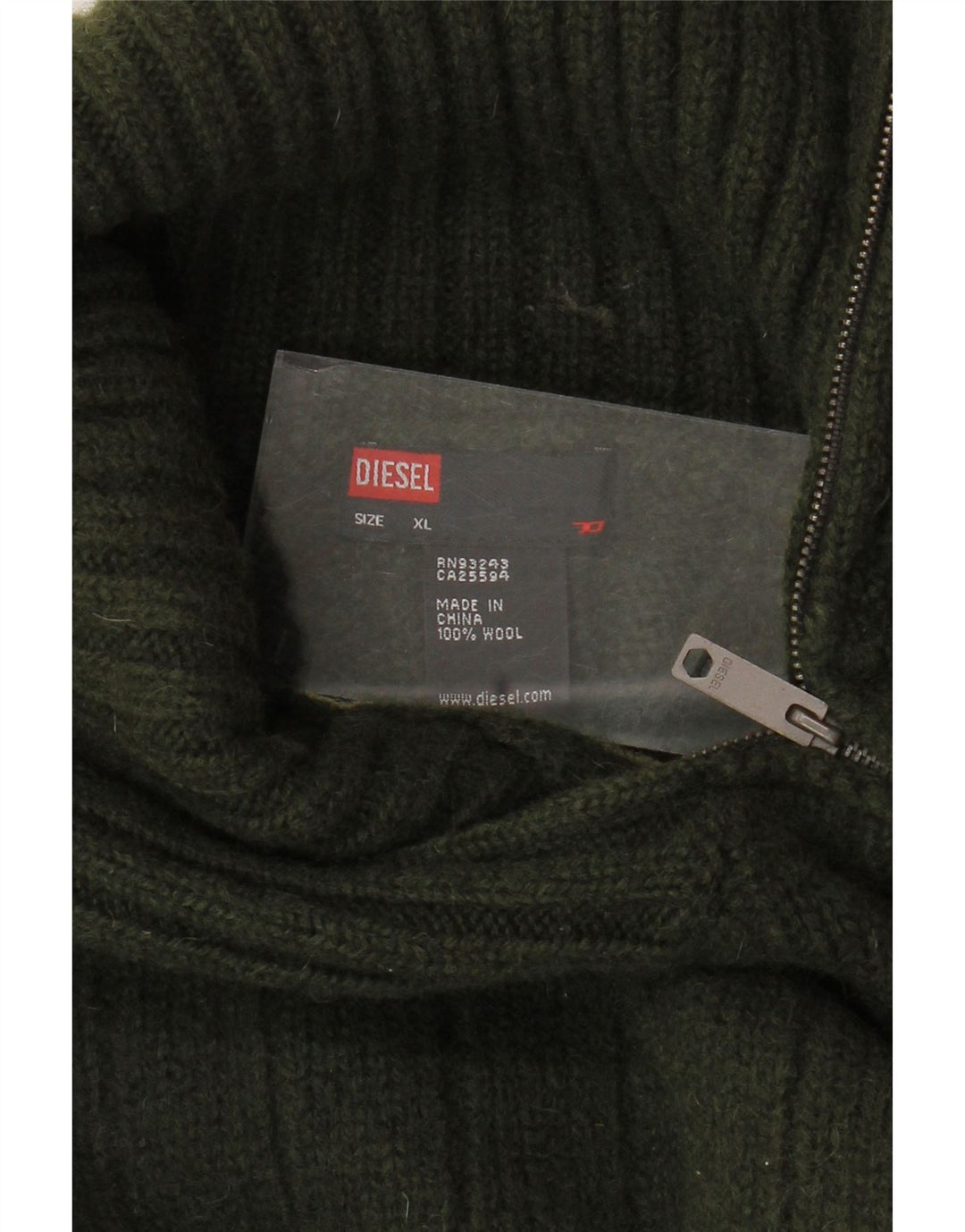 DIESEL Pulover pentru femei cu fermoar și gât UK 18 XL Kaki Lână