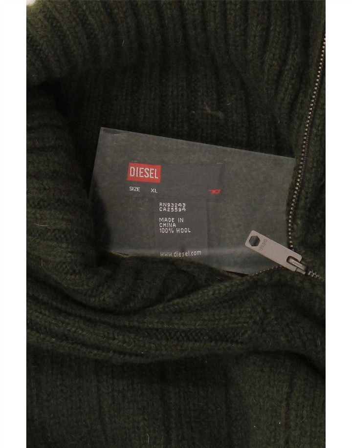 DIESEL Pulover pentru femei cu fermoar și gât UK 18 XL Kaki Lână