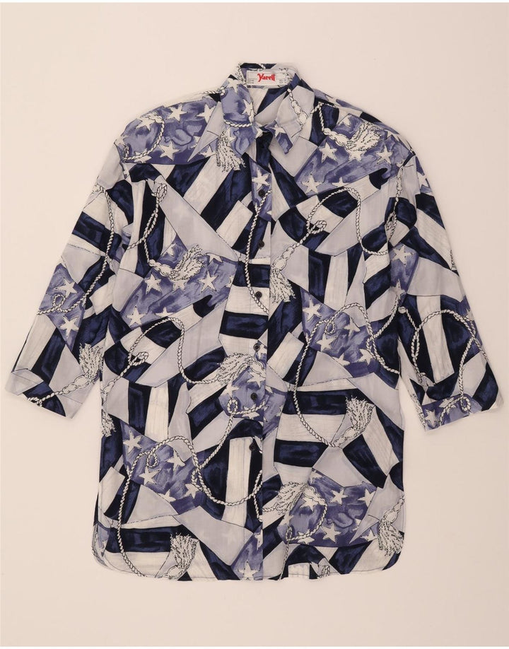 YARELL Womens Abstract Pattern 3/4 Sleeve Shirt Dress UK 12 Medium Blue Vintage Yarell and Second-Hand Yarell from Messina Hembry 