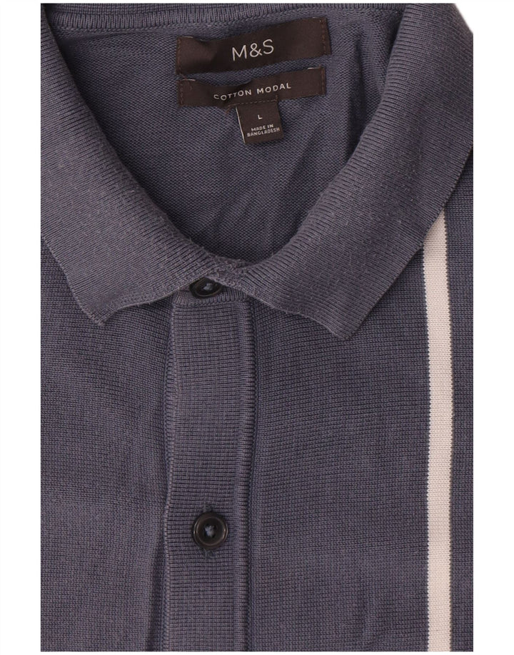 Pulover cardigan pentru bărbați Marks & Spencer, mare, albastru, bumbac cu dungi