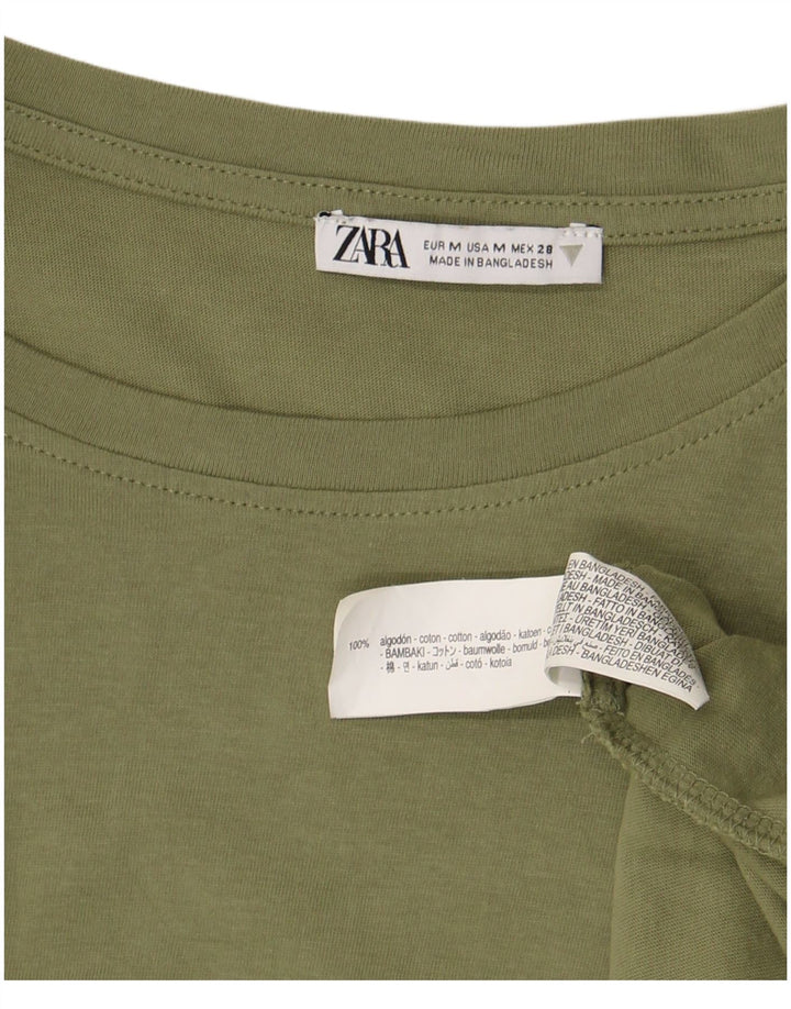Top tricou pentru femei Zara UK 14, bumbac verde mediu