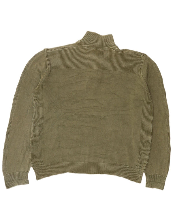 Calvin Klein Jeans Pulover pentru bărbați cu gât cu nasturi, bumbac verde XL