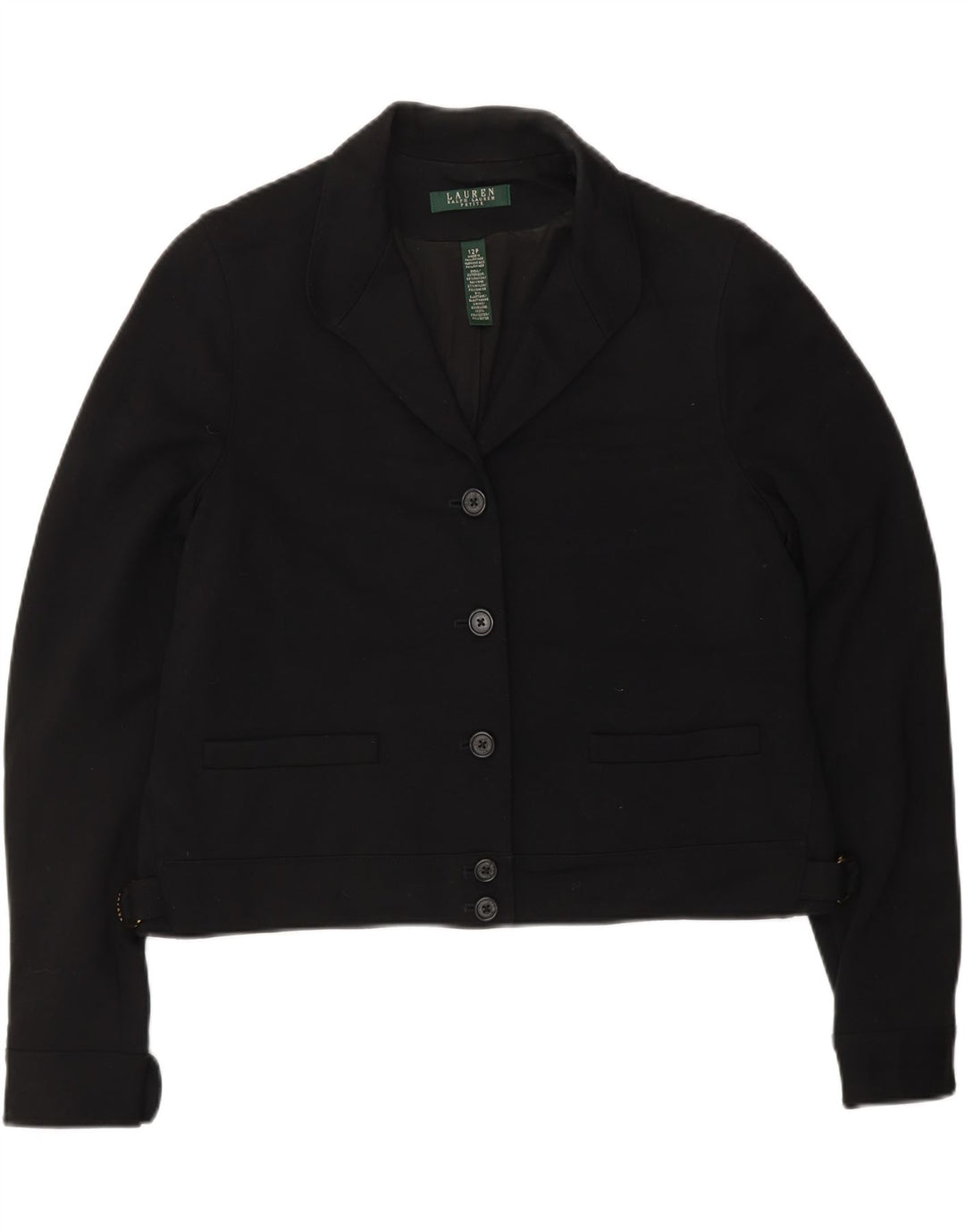 Jachetă pentru femei RALPH LAUREN Petite Crop cu 5 nasturi, US 12, mare, neagră