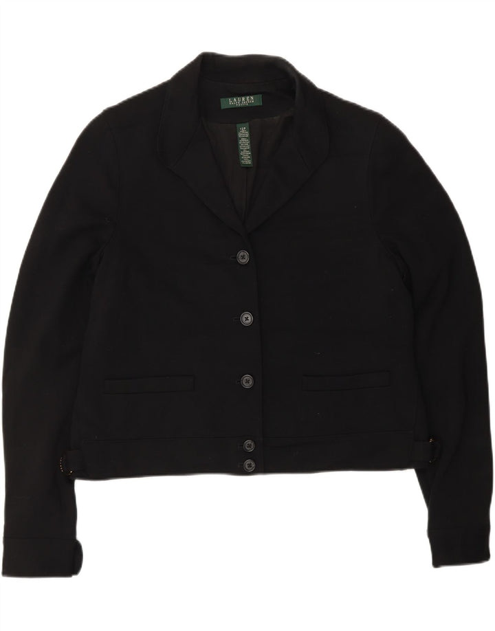 Jachetă pentru femei RALPH LAUREN Petite Crop cu 5 nasturi, US 12, mare, neagră
