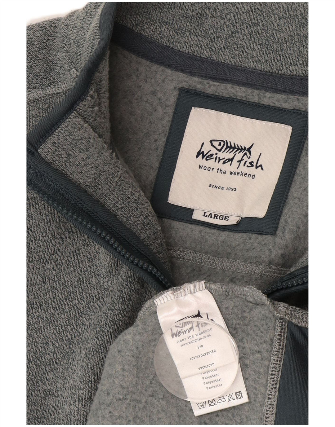 Hanorac pentru bărbați Weird Fish, cu fermoar, cu gât, din poliester mare, albastru