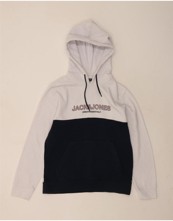 JACK & JONES Pulover cu glugă grafic pentru bărbați, mare, alb, din poliester