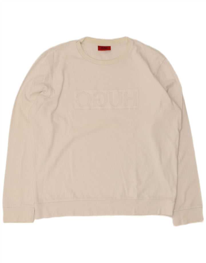 Hanorac grafic pentru bărbați Hugo Boss Pulover XL bumbac alb