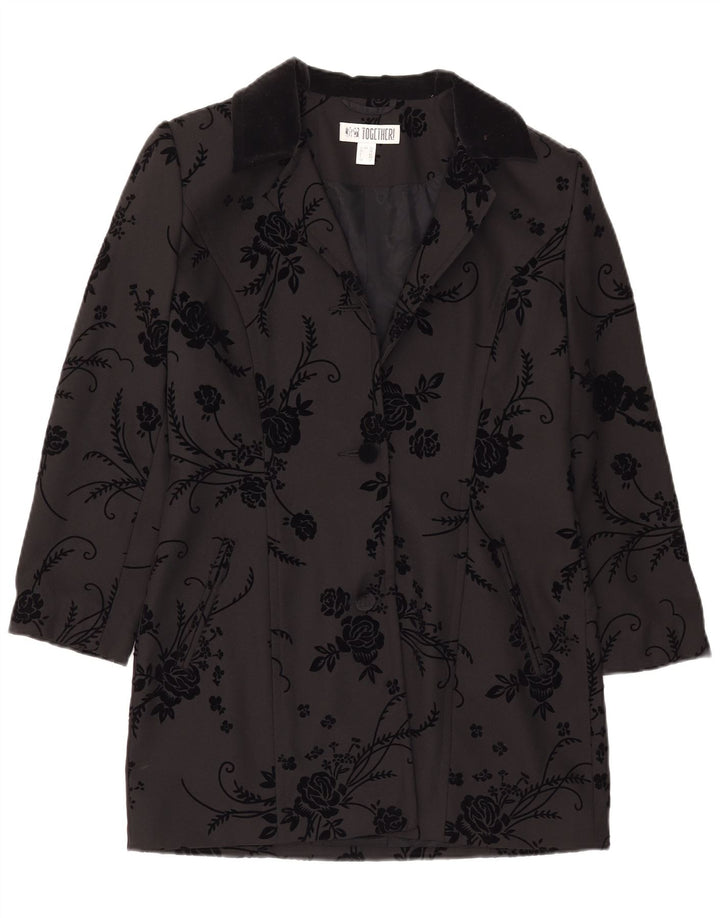 Sacou blazer Together pentru femei cu 2 nasturi cu paragate UK 12 Medium Black Floral