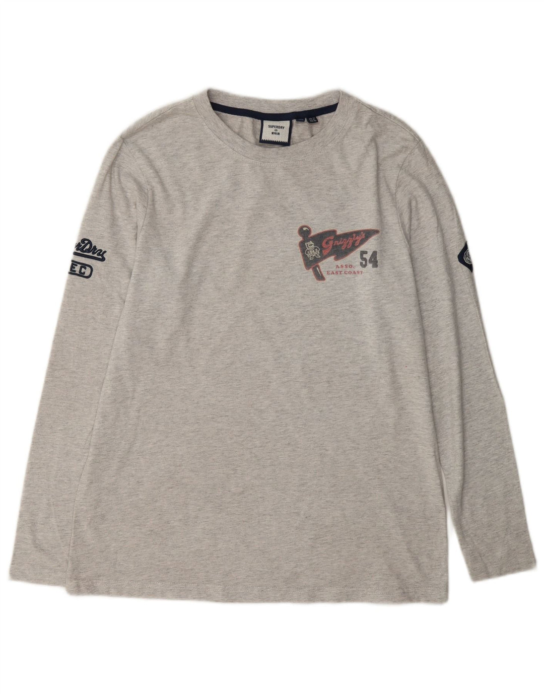 Top grafic Superdry pentru femei cu mânecă lungă UK 12, bumbac gri mediu