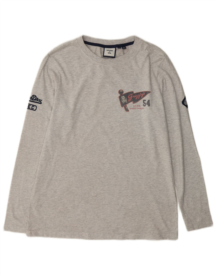 Top grafic Superdry pentru femei cu mânecă lungă UK 12, bumbac gri mediu